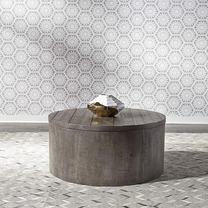 Modern Farmhouse Drum Cocktail Table, W38 x D38 x H18, Dark Gray | Amazon (US)