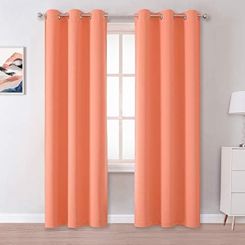 Burnt Coral Blackout Curtains 42 x 96 Inch 2 Panels Set Solid Grommet Window Curtain Panels Room ... | Amazon (US)