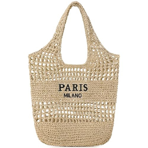 Pleneal Straw Beach Bags for Women - Women Beach Handmade Woven Tote Bag, Summer Mesh Hollow Shoulder Bag for Holiday Market | Amazon (US)