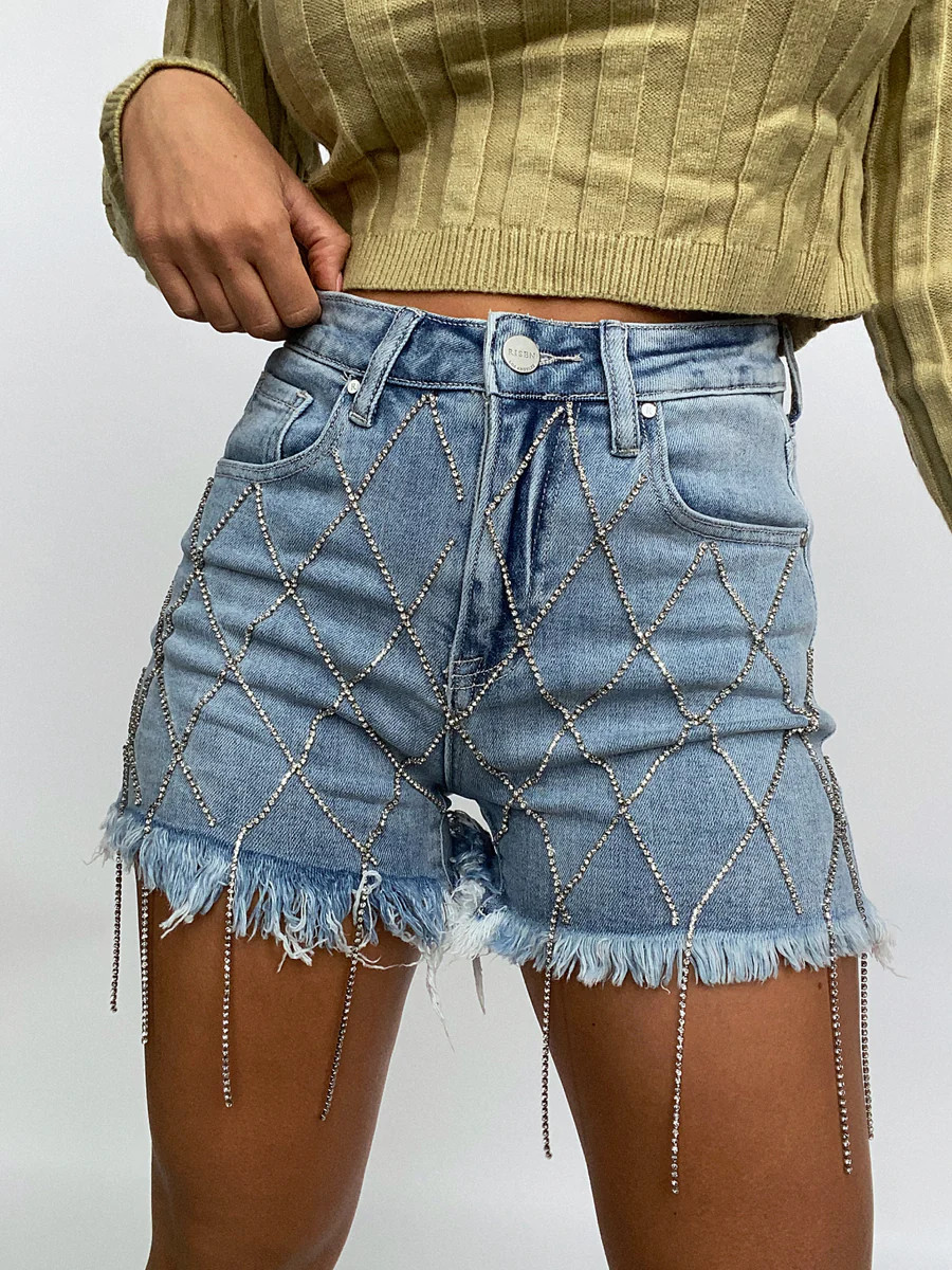 Risen Criss Cross Rhinestone Shorts | Willow Boutique