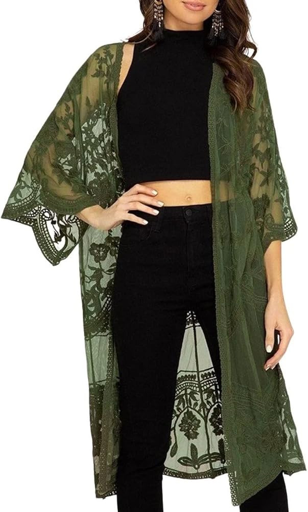 Bsubseach Women Mesh Lace Beach Kimono Cardigan | Amazon (US)