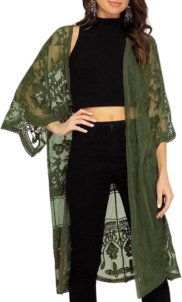 Bsubseach Women Mesh Lace Beach Kimono Cardigan | Amazon (US)