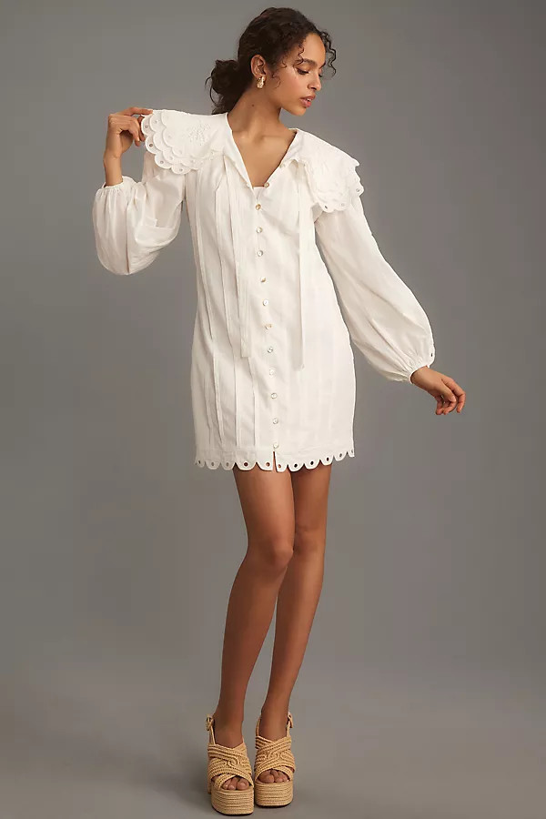 Long-Sleeve Embellished Collared Mini Dress | Anthropologie (US)