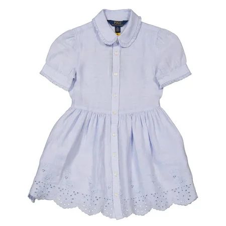 Polo Ralph Lauren Girls Light Blue Linen Broderie Anglaise Shirt Dress Size 6 | Walmart (US)