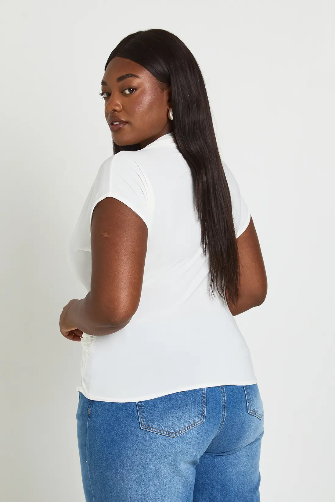 White Plus Slinky Wrap Detail Short Sleeve Top | Boohoo USA | boohoo (US & Canada)