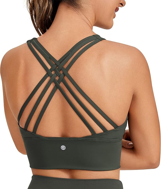 CRZ YOGA Strappy Longline Sports Bras for Women - Wirefree Padded Criss Cross Yoga Bras Cropped Tank | Amazon (US)