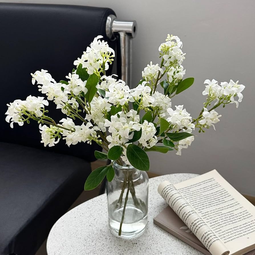 Evlasumflow 5pcs Artificial Lilac Flowers 15" Fake White Silk Delphinium Antirrhinum for Vase Bou... | Amazon (US)