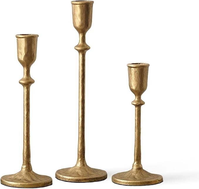 Antique Brass Candlestick Holders Set of 3, Cast Iron Taper Candle Holder for Dining Table Center... | Amazon (US)