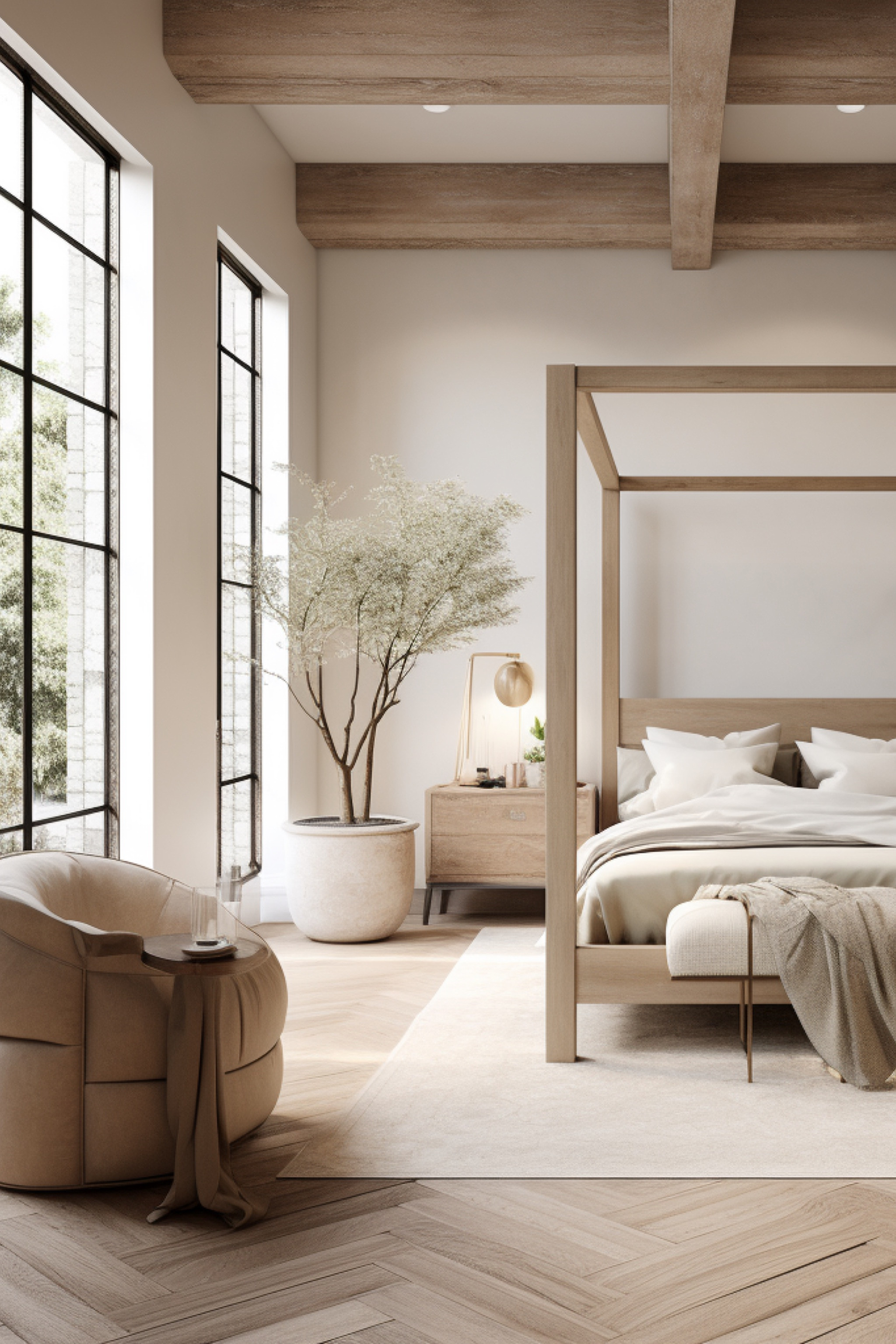 "Embrace the Elegance: Modern meets traditional in this luxurious European-inspired bedroom. With soothing neutral tones, plaster walls, and the warmth of oak wood, the canopy bed stands as the epitome of cozy sophistication. Step into a world of comfort and clean design – where every detail invites you to unwind and relax. #LuxuryLiving #EuropeanInspired #ModernTradition"

#LTKstyletip #LTKhome #LTKfamily