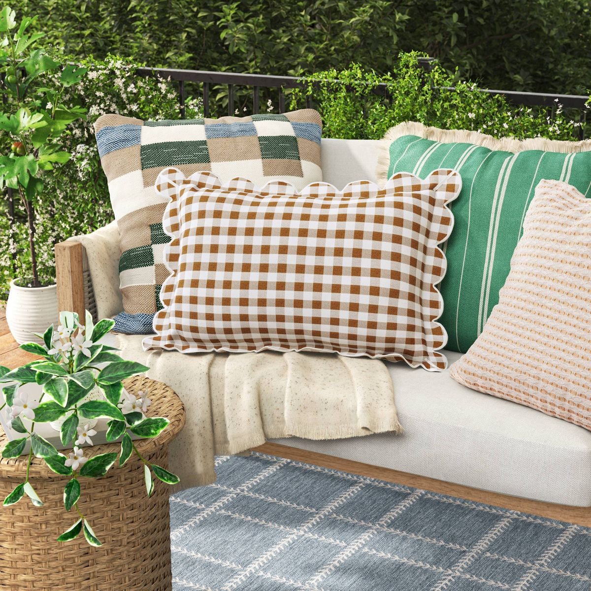14"x20" Gingham Scalloped Edge Outdoor Lumbar Pillow - Threshold™ designed with Studio McGee | Target