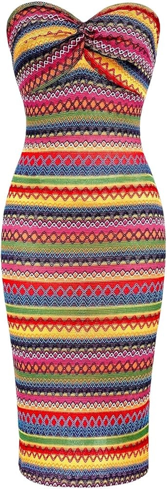 Floerns Women's Boho Tribal Sleeveless Strapless Tube Twist Front Bodycon Maxi Dresses | Amazon (US)