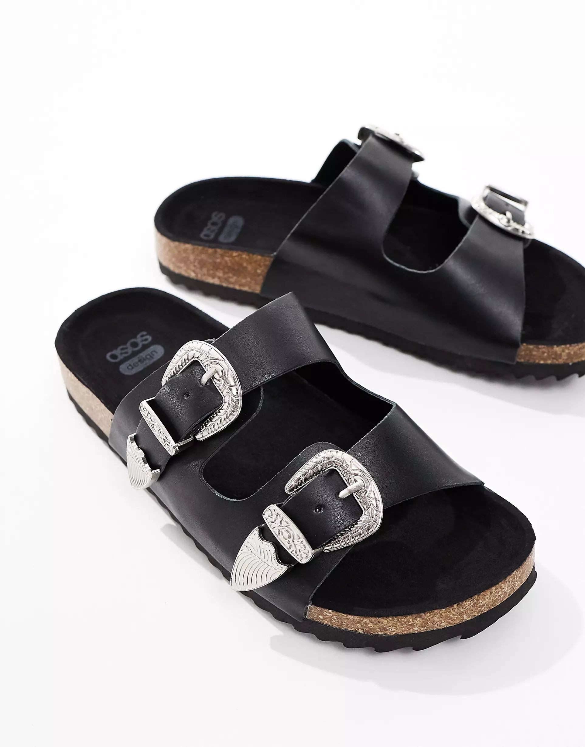 ASOS DESIGN Famous double strap western sandals in black | ASOS | ASOS (Global)