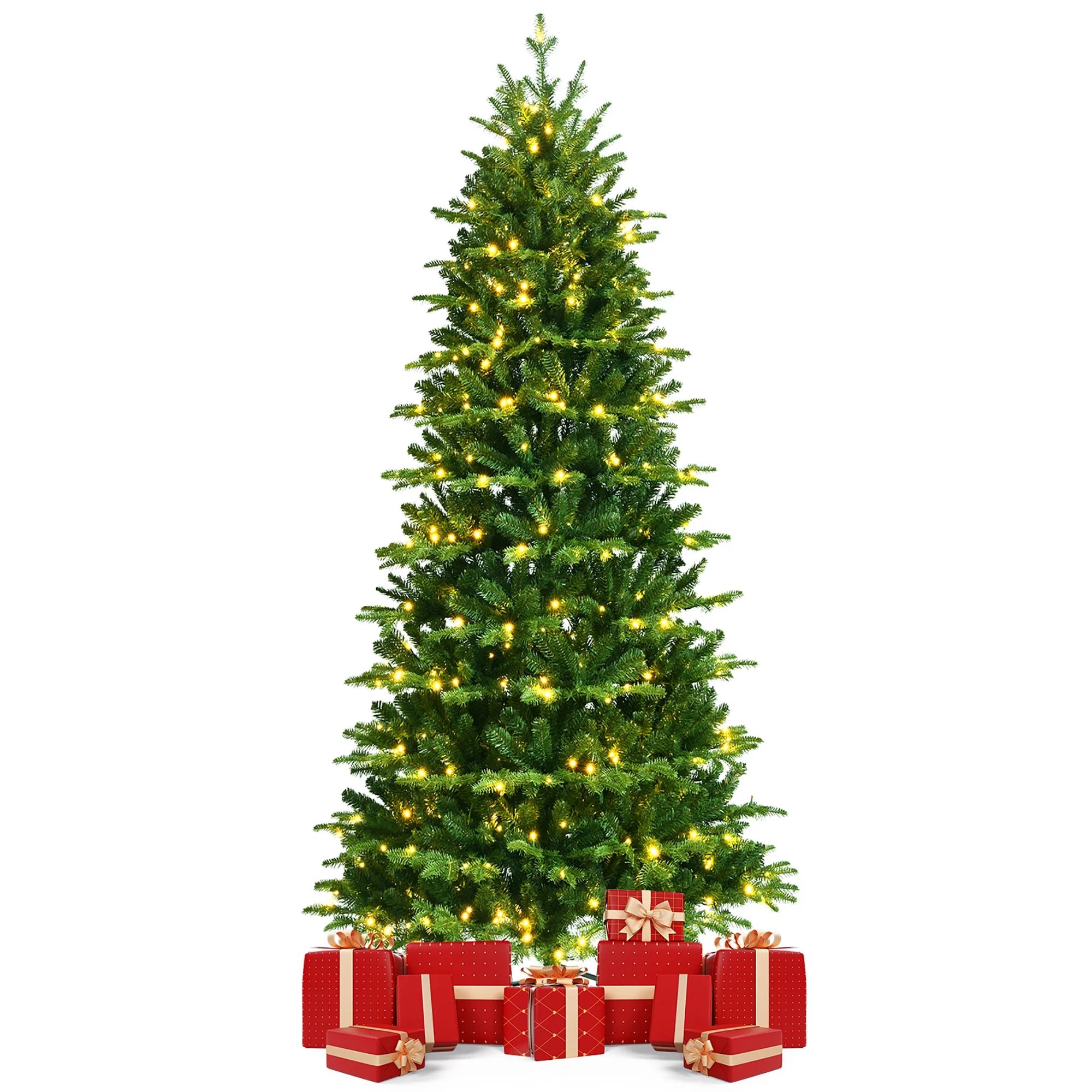 Costway 8FT Pre-Lit Hinged Christmas Tree 3402 PE & PVC Tips w/ 620 Lights & Foot Switch | Walmart (US)