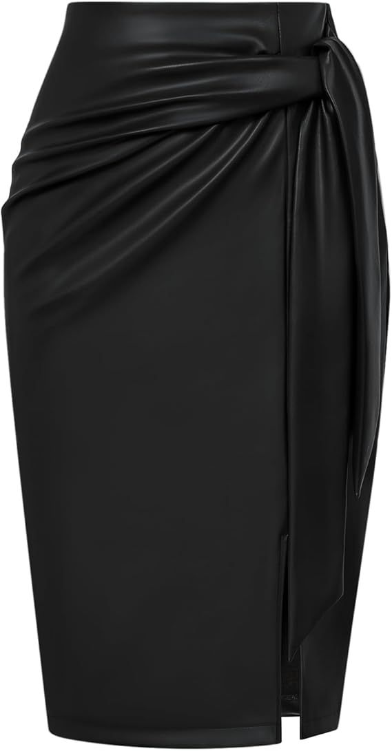 Kate Kasin Women's Skirt Elastic High Waist Bow Tie Knee Length Stretch Bodycon Pencil Skirts wit... | Amazon (US)