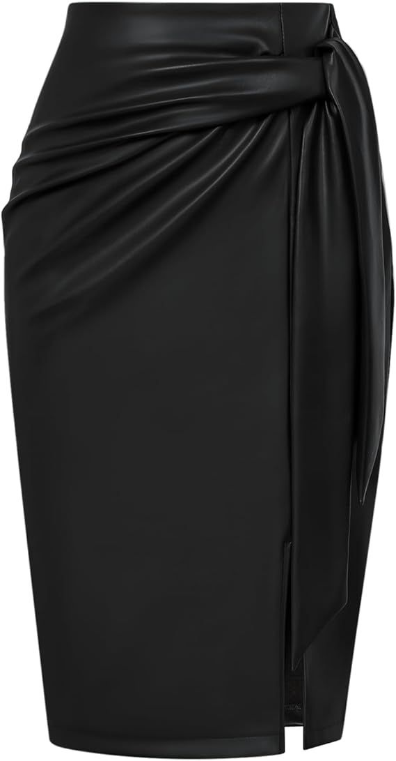 Kate Kasin Women's Skirt Elastic High Waist Bow Tie Knee Length Stretch Bodycon Pencil Skirts wit... | Amazon (US)