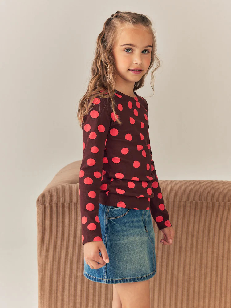Chocolate Brown Spot Long Sleeve Ribbed Top (3-16yrs) | Next US