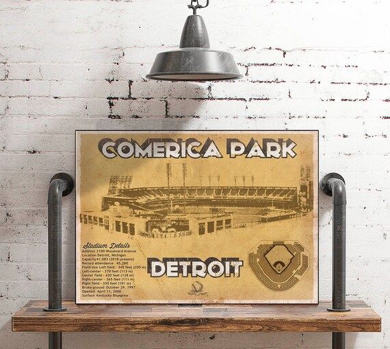 Vintage Detroit Tigers Comerica Park Baseball Print | Etsy (US)
