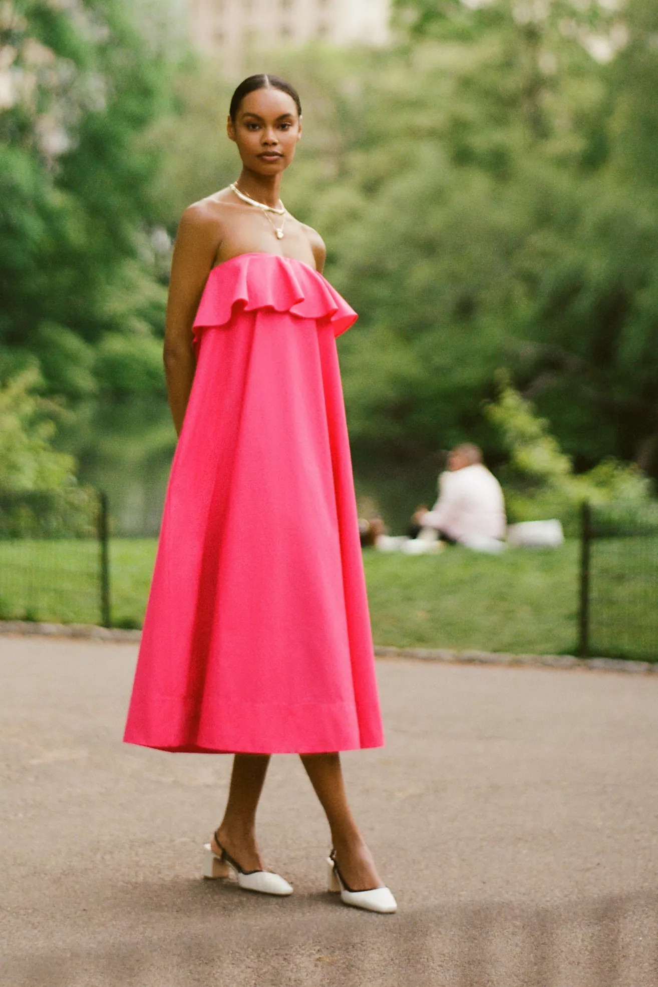 By Anthropologie Strapless Flounce A-Line Midi Dress | Anthropologie (US)