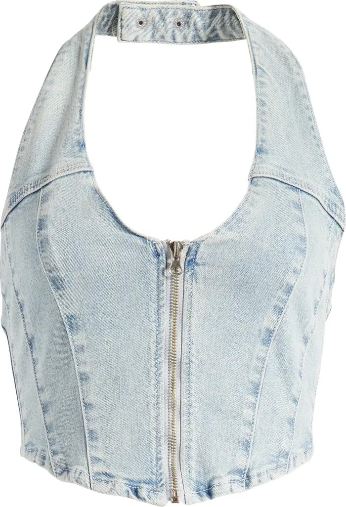 PacSun Corset Denim Crop Halter Top | Nordstrom | Nordstrom
