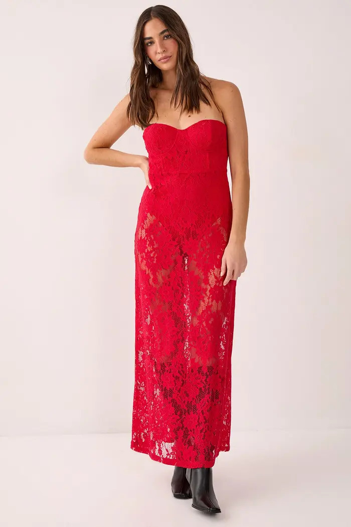 NASTY GAL Lace Bandeau Sheer Maxi Dress | Nordstrom | Nordstrom