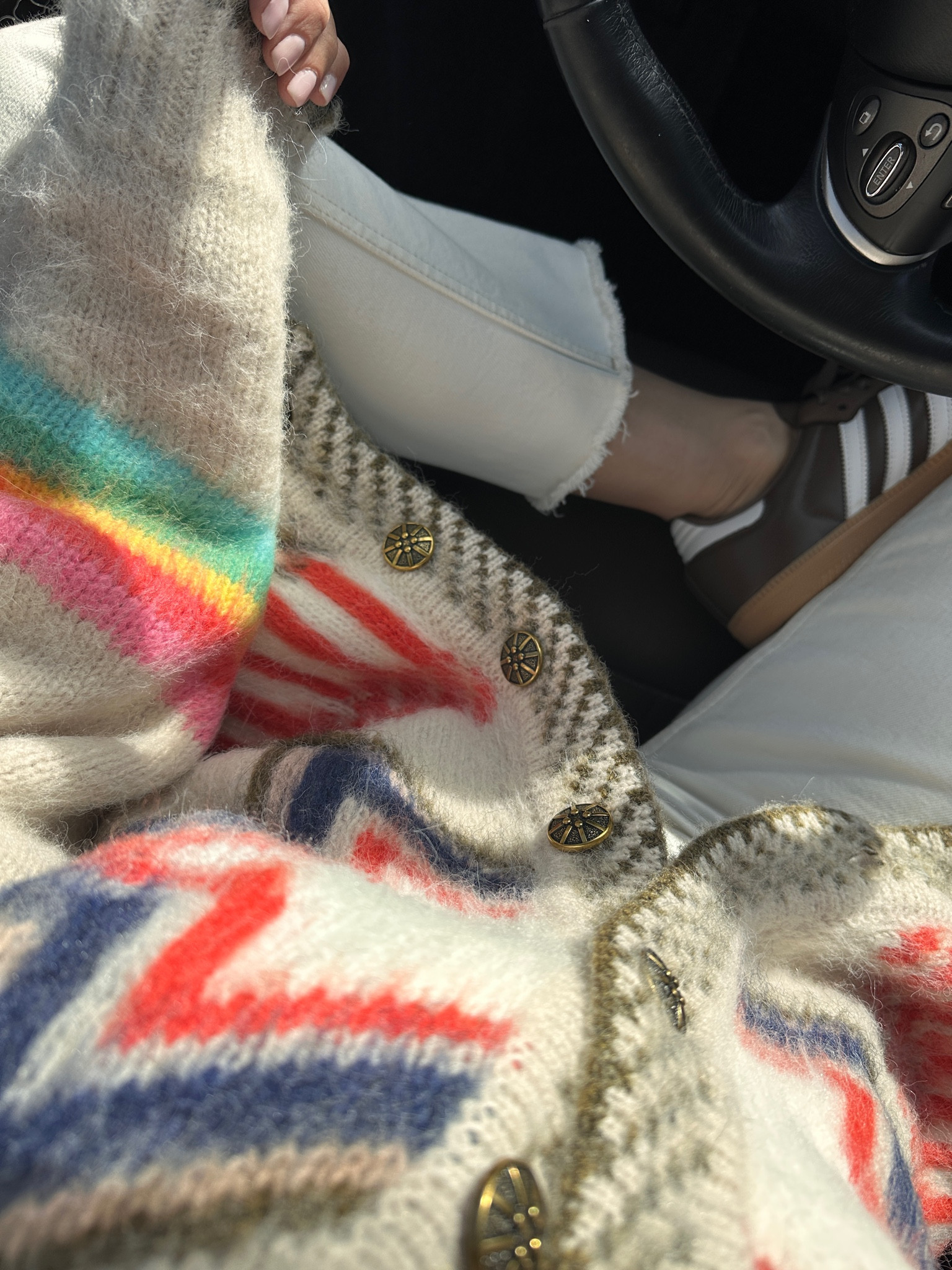 Outfit of the day | causal style \ colorful cardigan / white jeans / sambas outfit idea | casual style outfit 

#LTKFindsUnder100 #LTKFindsUnder50 #LTKOver40