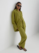 Green Jacquard Satin Print Trouser- Mimi | 4th & Reckless