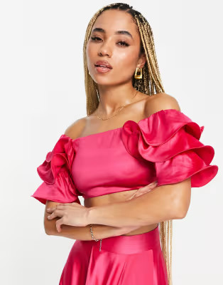 Yaura ruffle sleeve crop top in pink - part of a set | ASOS | ASOS (Global)