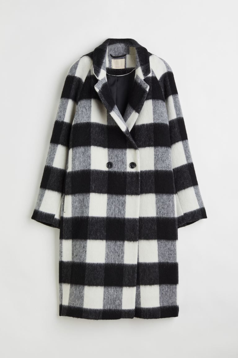 Double-breasted wool-blend coat - Black/Checked - Ladies | H&M GB | H&M (UK, MY, IN, SG, PH, TW, HK)