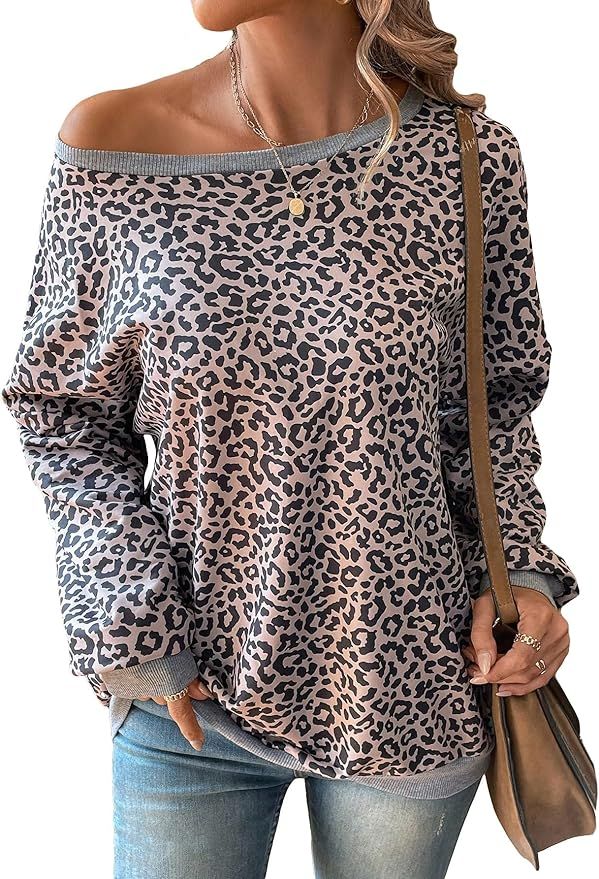 SOLY HUX Women's Leopard Print Sweatshirt Crewneck Long Sleeve Casual Pullover Top | Amazon (US)