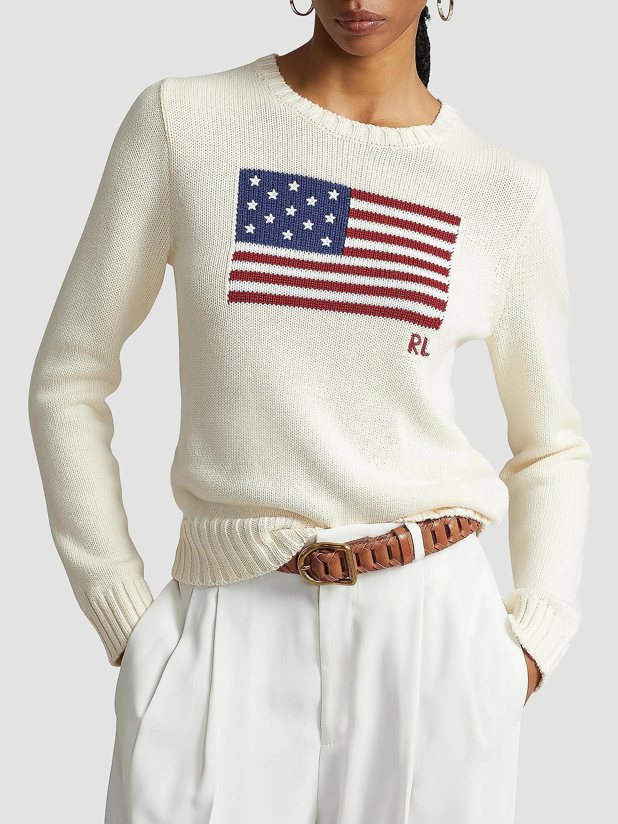Polo Ralph Lauren Flag Cotton Crewneck Sweater | Saks Fifth Avenue | Saks Fifth Avenue