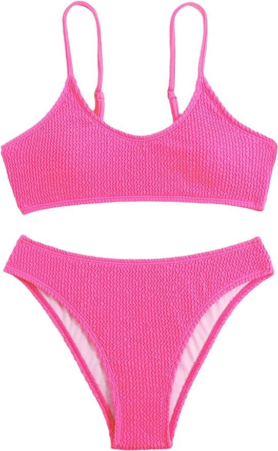 SOLY HUX Bikini Sets for Women Solid Textured Bikini Bathing Suits 2 Piece Swimsuit | Amazon (US)