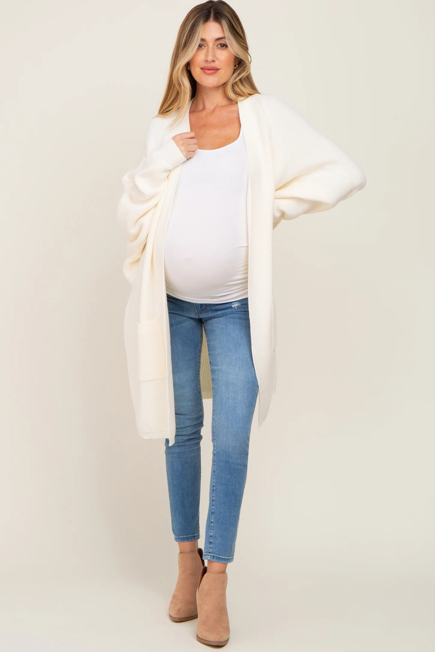 Cream Pocketed Knit Maternity Cardigan | PinkBlush Maternity