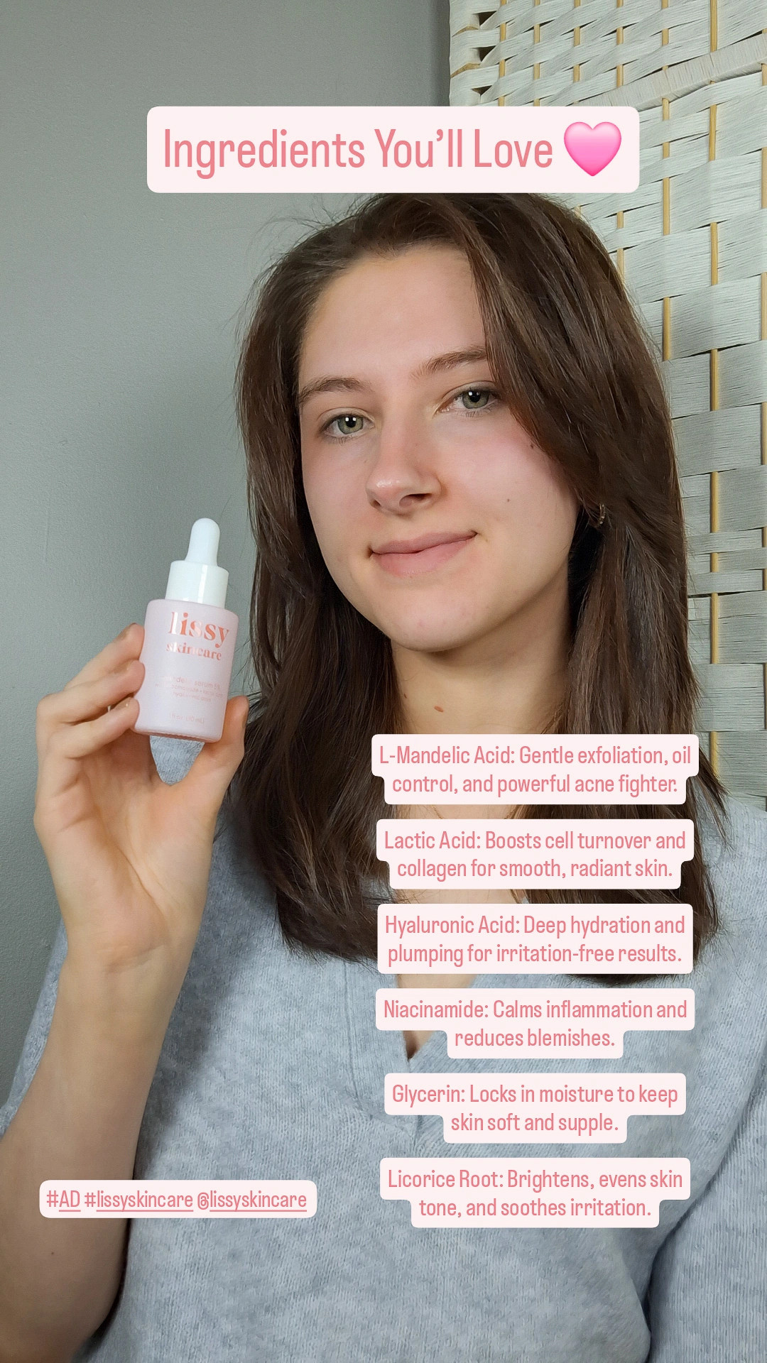 Lissy Skincare Mandelic Serum 5%

Ingredients You’ll Love
L-Mandelic Acid: Gentle exfoliation, oil control, and powerful acne fighter.
Lactic Acid: Boosts cell turnover and collagen for smooth, radiant skin.
Hyaluronic Acid: Deep hydration and plumping for irritation-free results.
Niacinamide: Calms inflammation and reduces blemishes.
Glycerin: Locks in moisture to keep skin soft and supple.
Licorice Root: Brightens, evens skin tone, and soothes irritation.

 

 #LTKSaleAlert #LTKFindsUnder50 #LTKBeauty