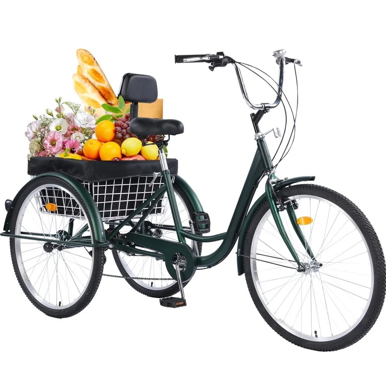 Jacgood 24" Adult Tricycle, Carbon Steel 3 Wheel Bikes 7 Speed Trikes with Shopping Basket for Ad... | Walmart (US)