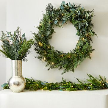 Pre-Lit Faux Mixed Seeded Eucalyptus Botanicals | West Elm | West Elm (US)