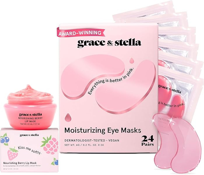 grace & stella Eye Mask Pink 24 Pairs + Lip Mask Bundle | Amazon (US)