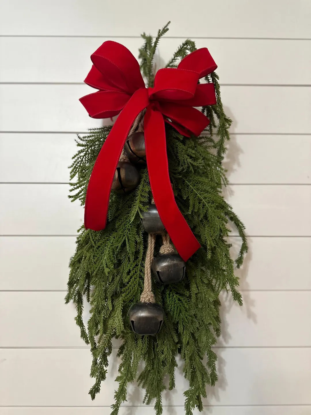 Christmas Norfolk Pine Swag With Bells, Winter Teardrop With Fern, Holiday Evergreen Wall Decor, ... | Etsy (US)