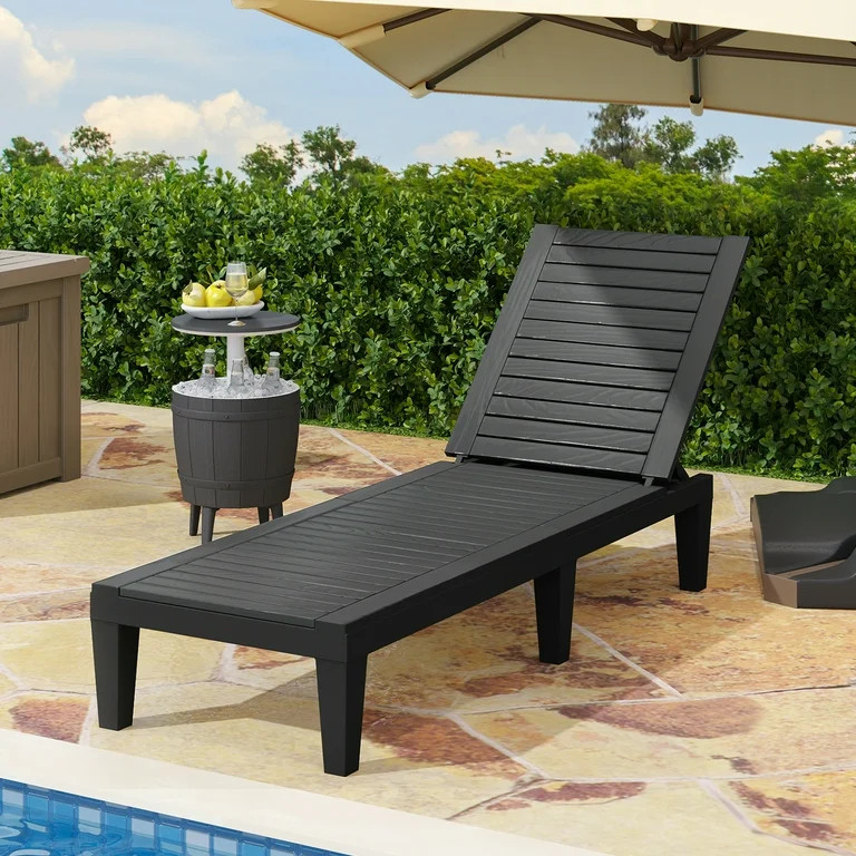 Dextrus Black Outdoor Resin Storage Cabinet & Single Chaise Lounge, Polypropylene, Wood Grain Pat... | Walmart (US)