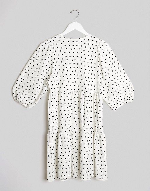 Bershka polka dot smock dress in white | ASOS (Global)