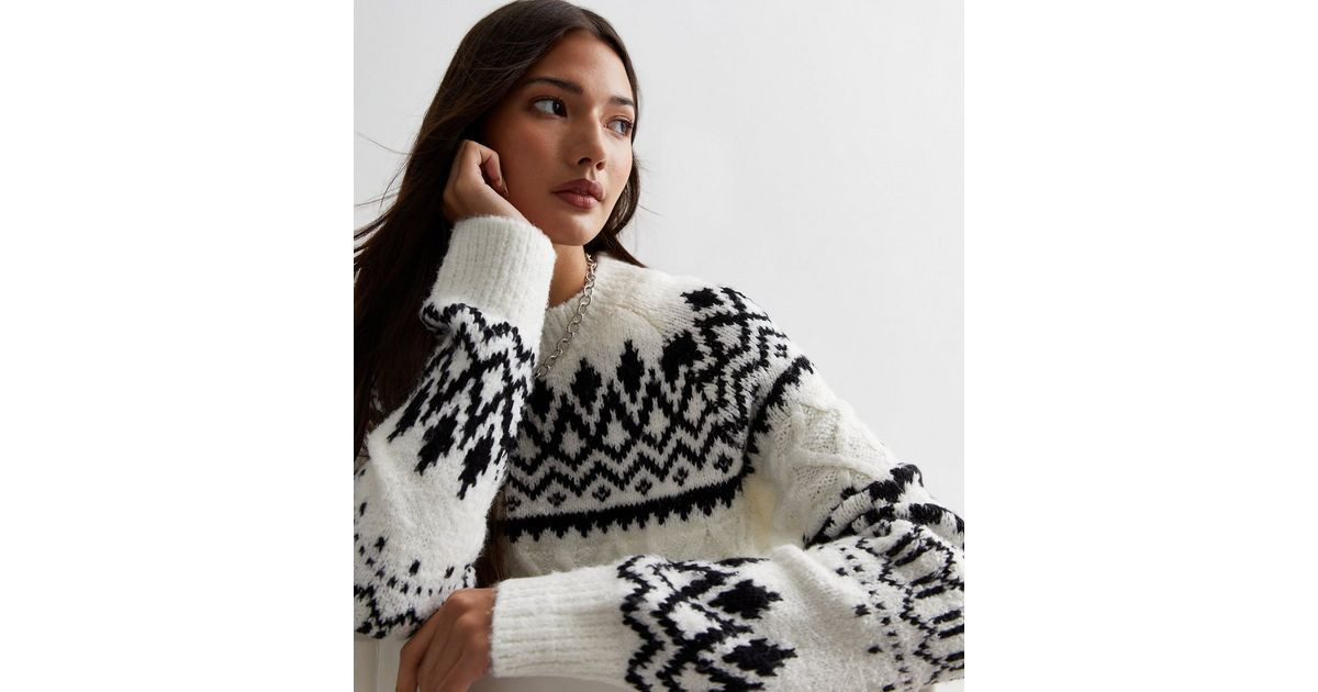 White Monochrome Geometric Print Knitted Jumper
						
						Add to Saved Items
						Remove from... | New Look (UK)