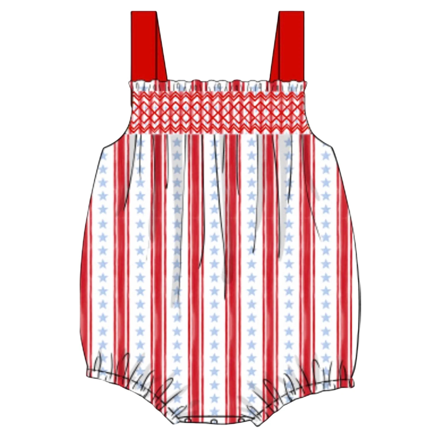 Girls Stars and Stripes Smocked Bubble | Hamner Hill