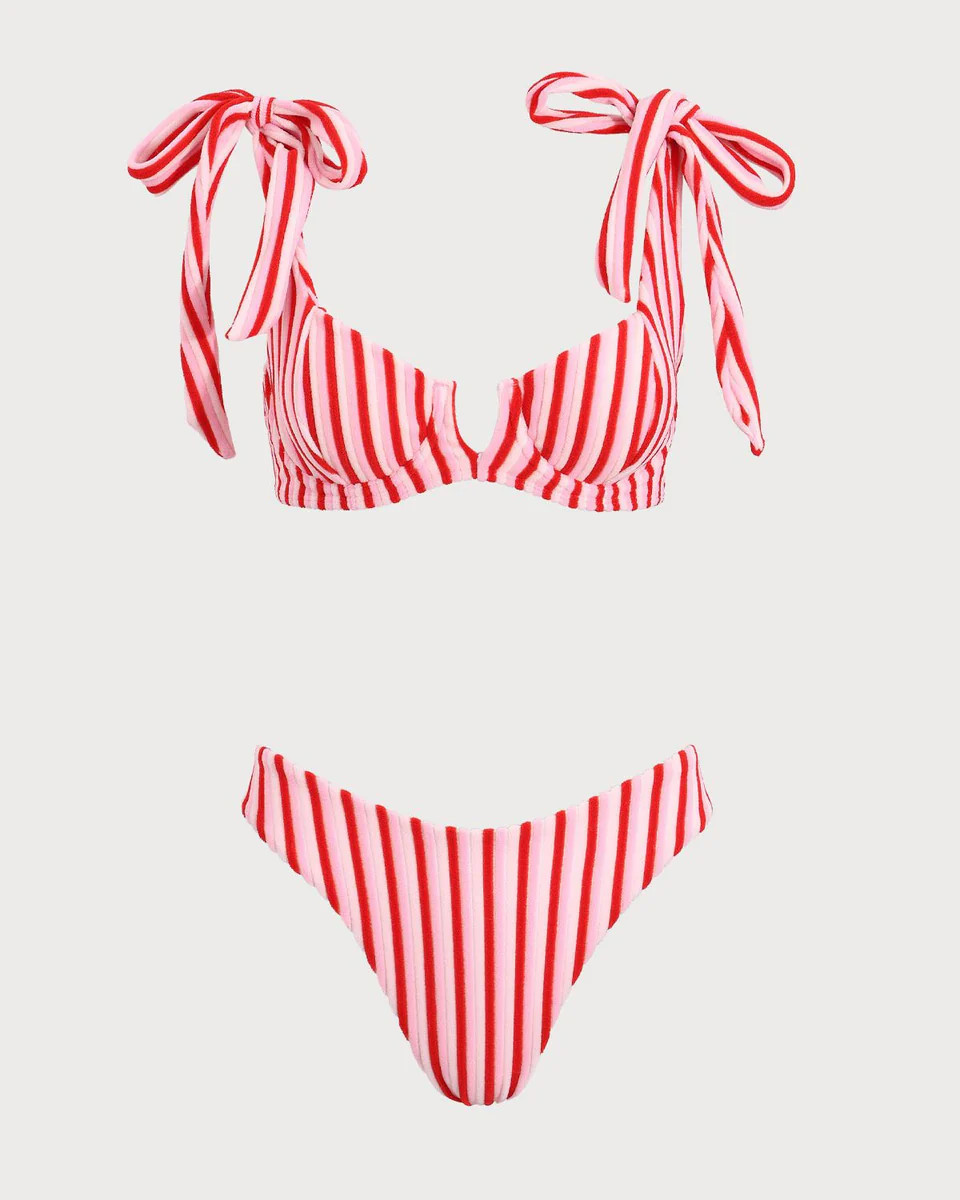Pink Striped Tie Strap Bikini Set | rihoas.com