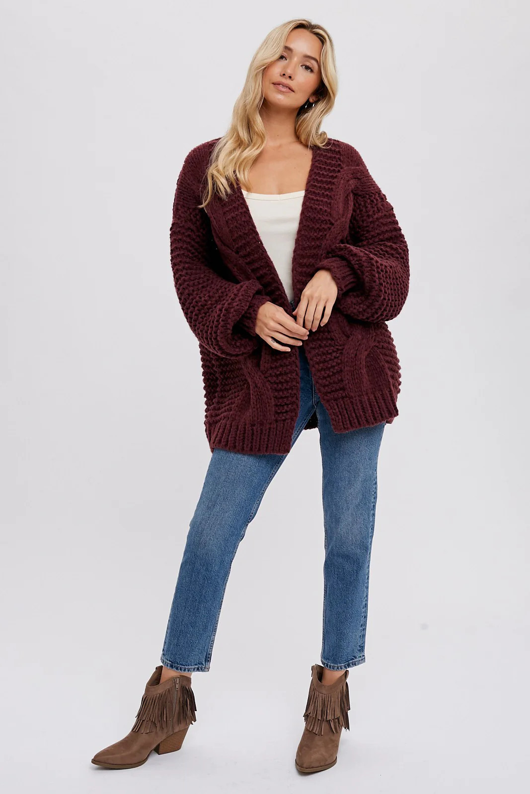 Burgundy Chunky Knit Cardigan | PinkBlush Maternity
