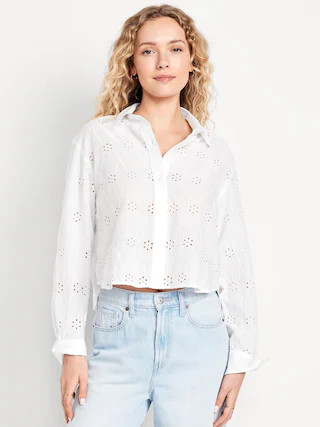 Cropped Button-Down Eyelet Shirt | Old Navy (CA)