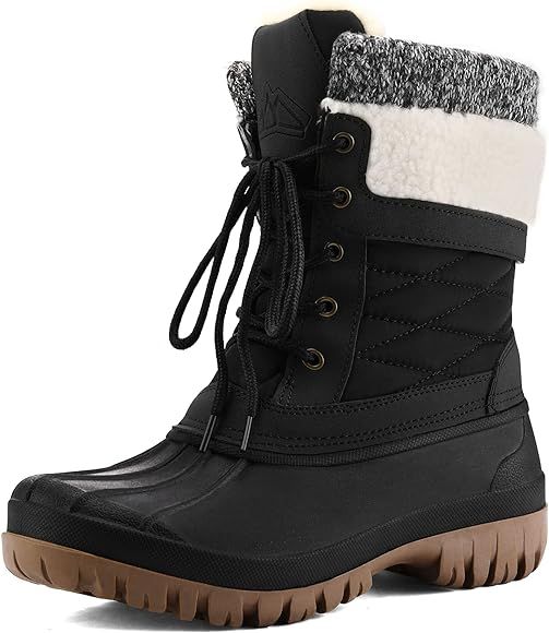 mysoft Women's Winter Snow Boots Waterproof Insulated Mid-Calf Booties, Fur-lined Lace Up Shoes f... | Amazon (US)