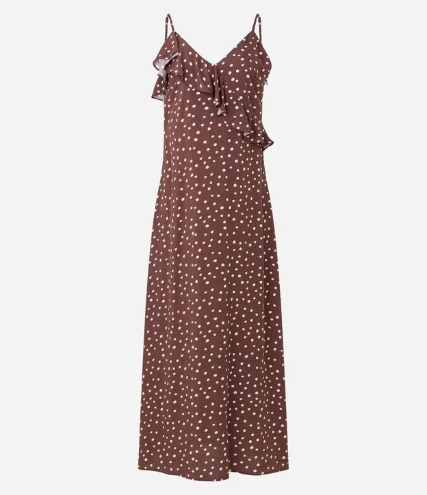 Vestido Reto Longo em Viscose Poá com Babado Marrom - Lojas Renner | Renner (BR)