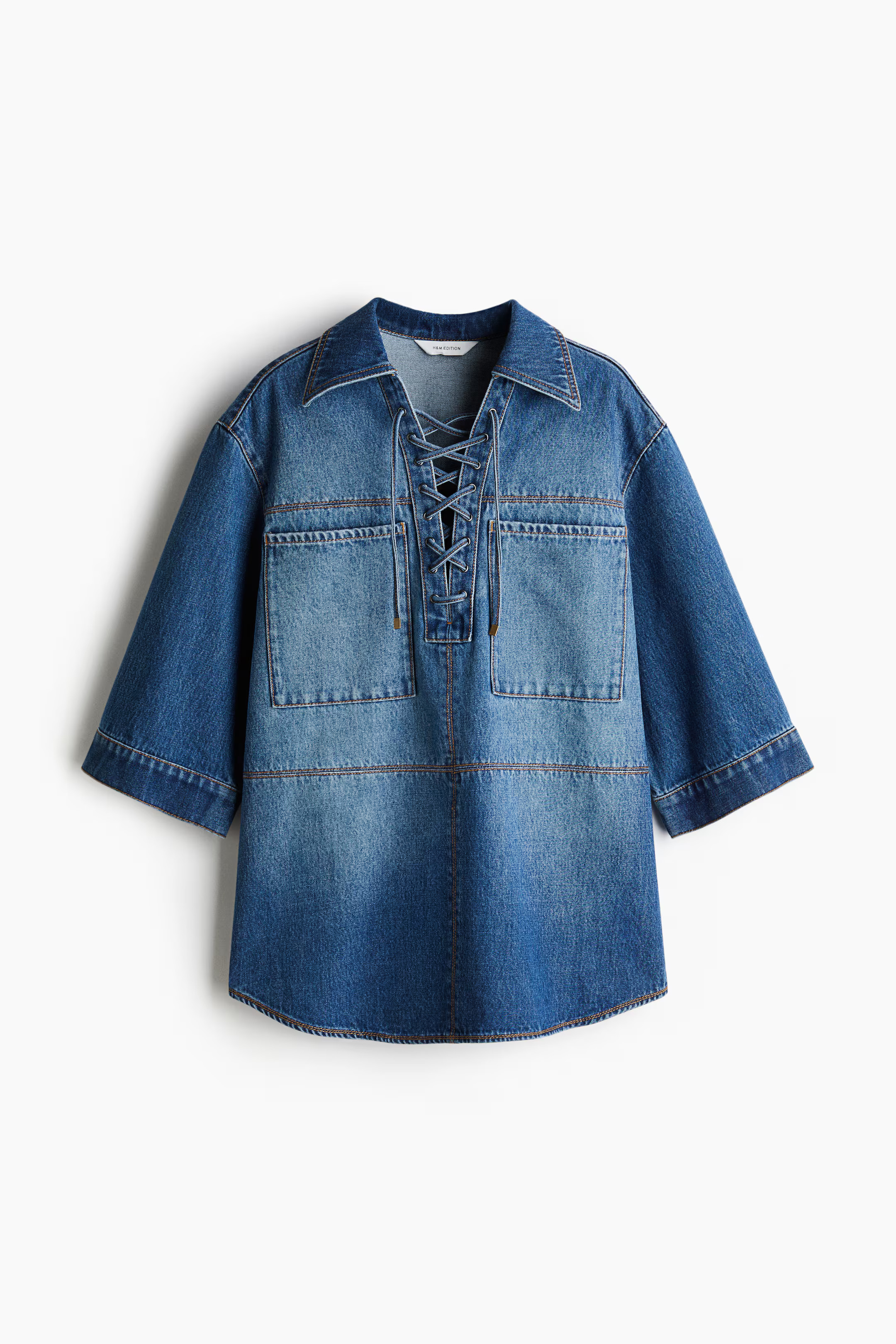 Lace-Up Denim Shirt - Denim blue - Ladies | H&M US | H&M (US + CA)