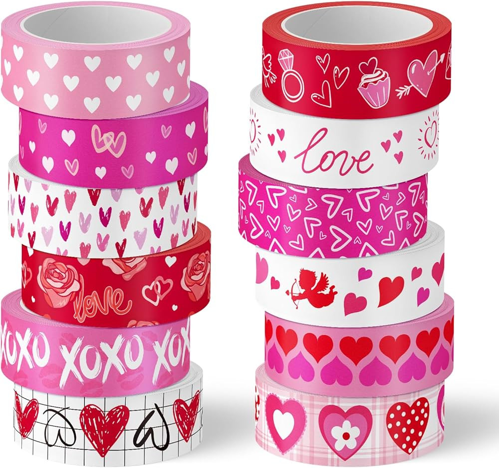 Whaline 12 Rolls Valentine’s Day Washi Tape Love Heart Washi Tape Assorted Red Pink Masking Dec... | Amazon (US)