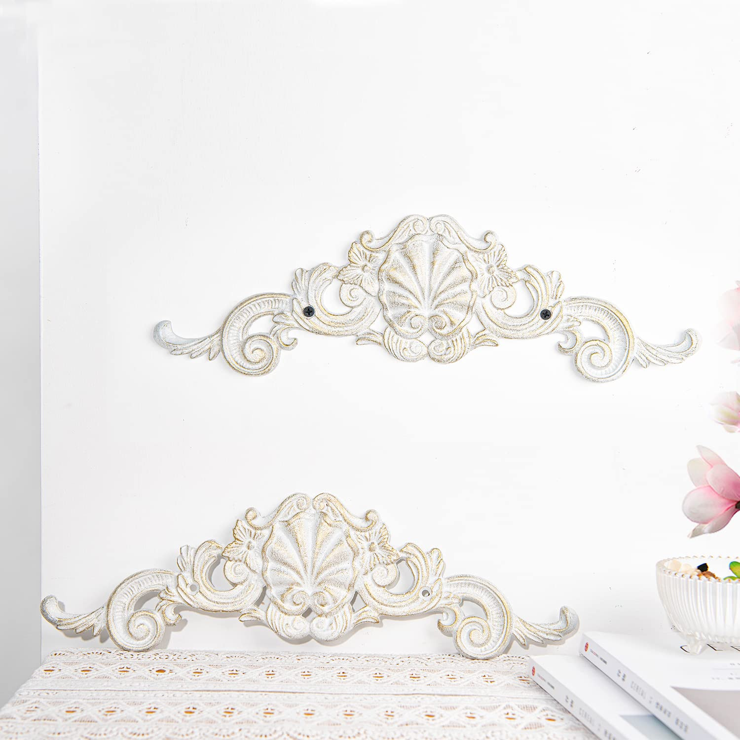 Sungmor 2PC Cast Iron Fleur De Lis Wall Decor, Vintage Ornate Metal Flower Scrolled Wall Pediment... | Amazon (US)