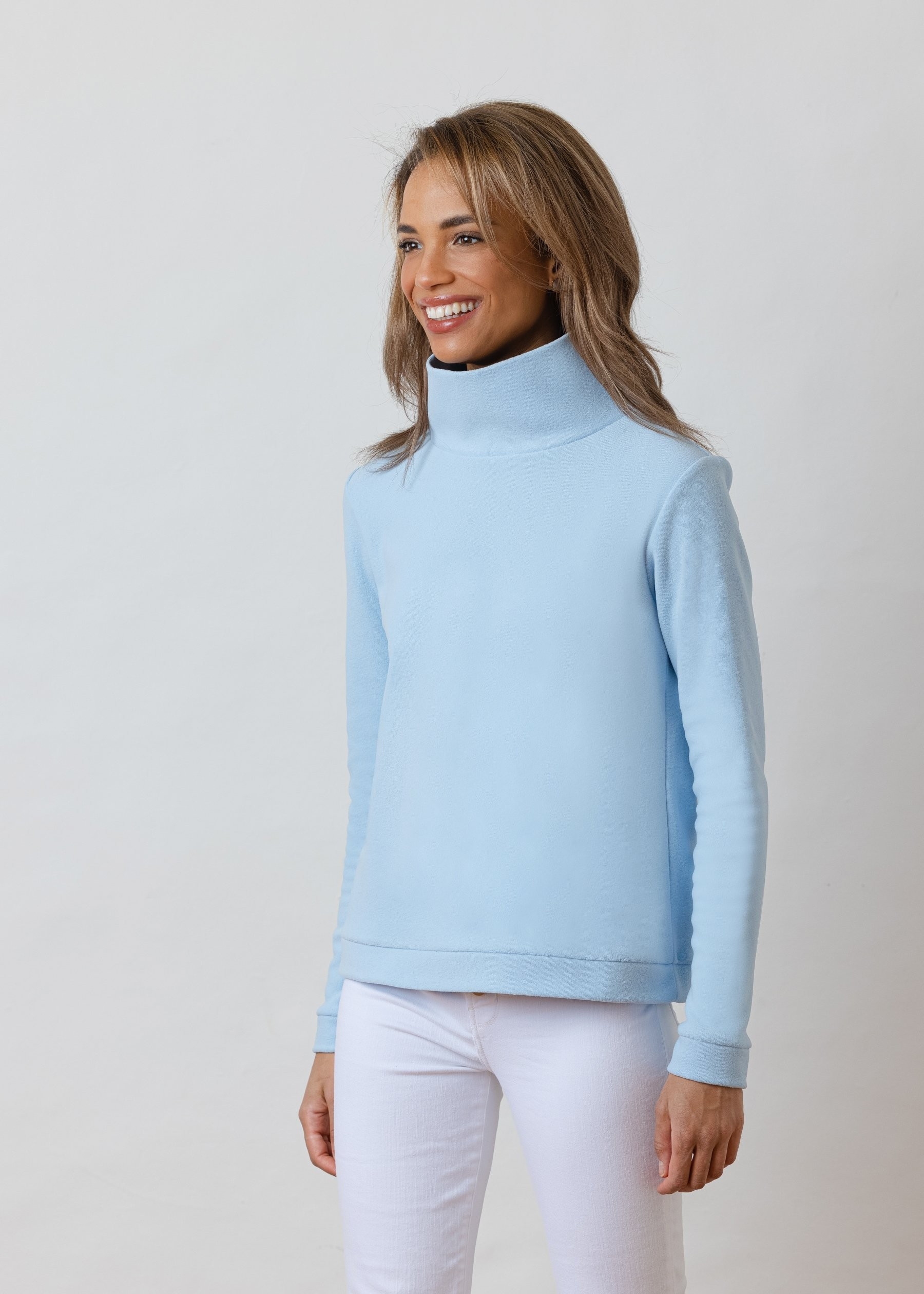 Park Slope Turtleneck in Terry Fleece (Ice Blue) | Dudley Stephens